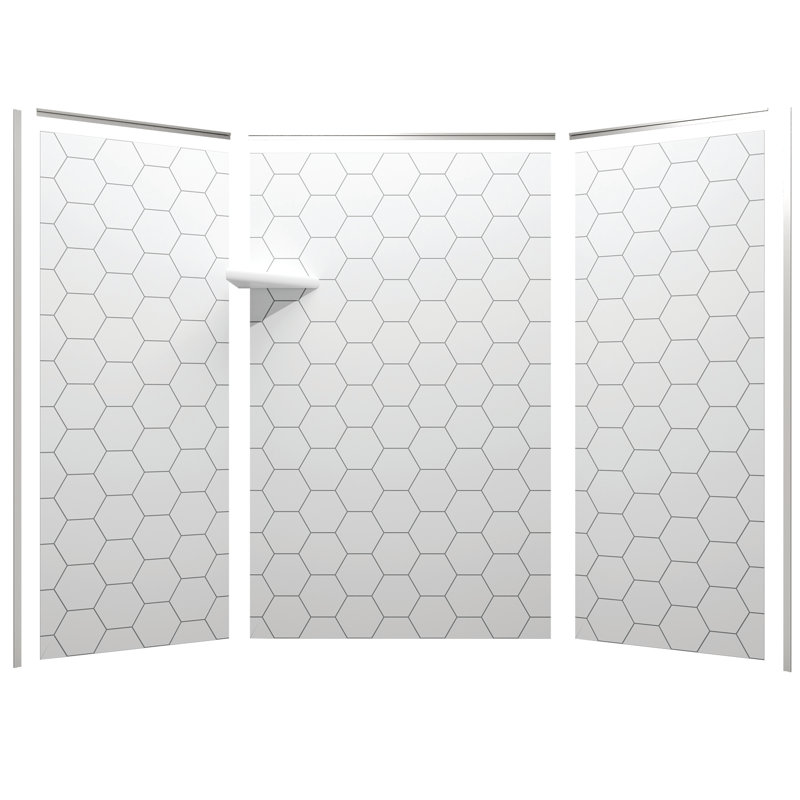 White and Gray Hexagon 60" x 36" x 80" Shower Wall Surround with Nickel Trim