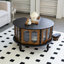 Table basse 31,5 pouces ronde à trois portes avec rangement, table basse moderne en placage de bois véritable-1280699328