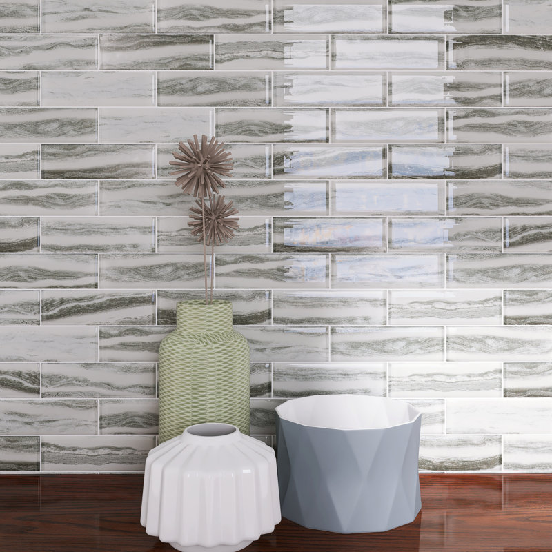 Slover 12" x 12" Glass Brick Joint Mosaic Wall Tile, Gray