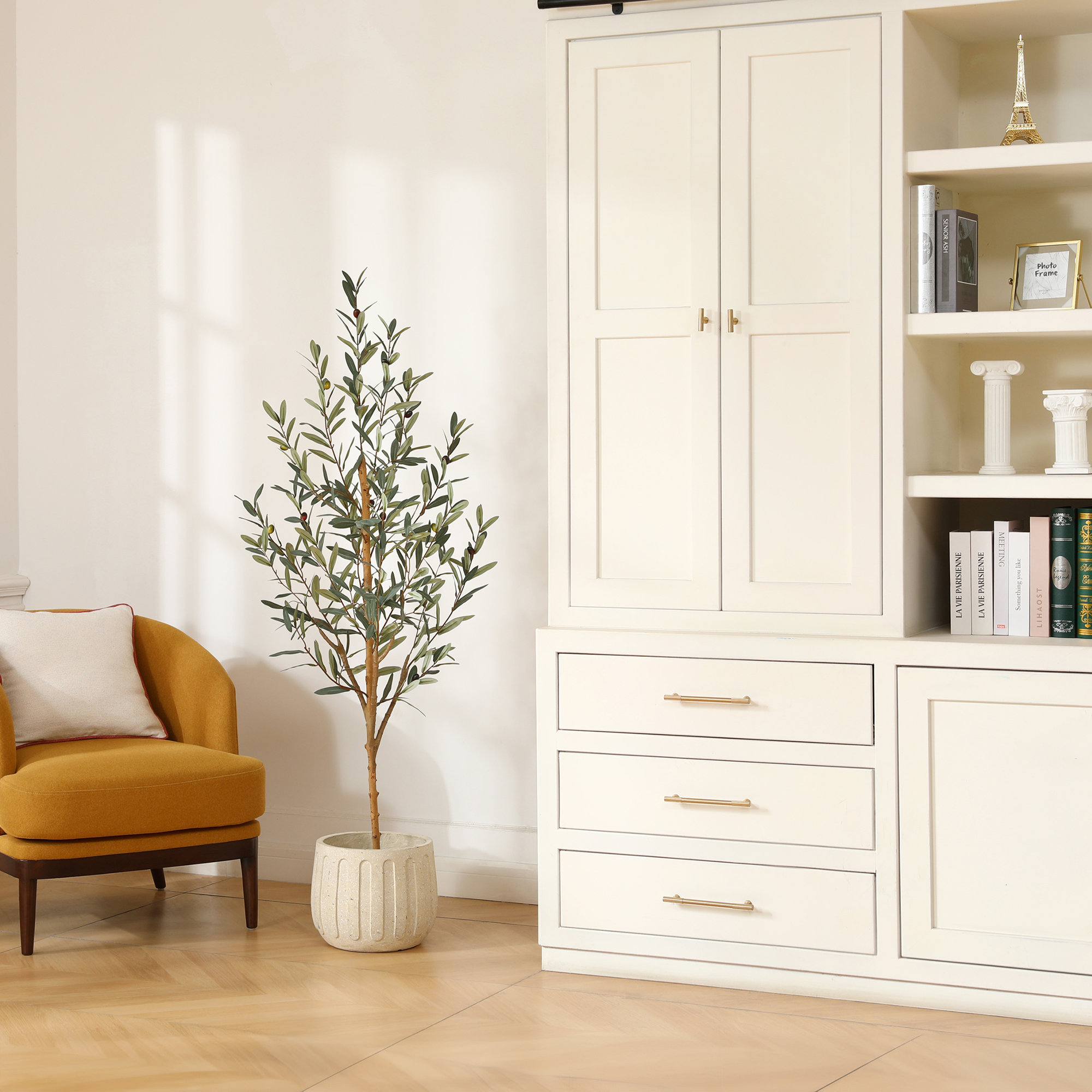 Adcock Artificial Olive Plants with Realistic Leaves and Natural Trunk, Fake Potted Tree Home Decor, 60" H x 20" W x 20" D