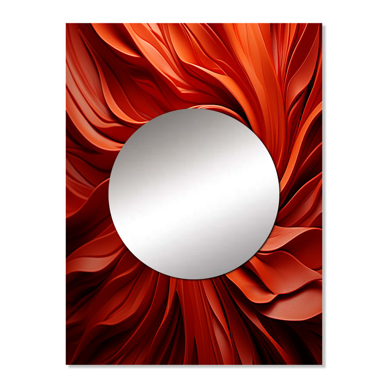 Naazir, spirale abstraite orange et rouge, paysage de rêve I - miroir mural spirales abstraites, miroir décoratif moderne, art imprimé en métal