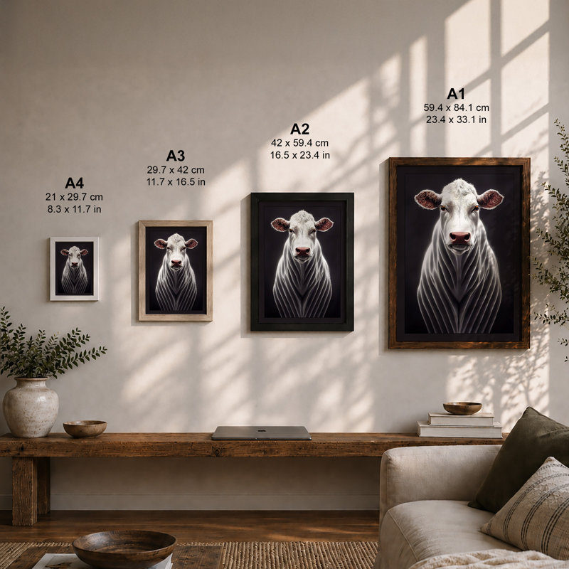 Distinguished Cow Modern - Print, A1 - 84.1 x 59.4 cm, Oak