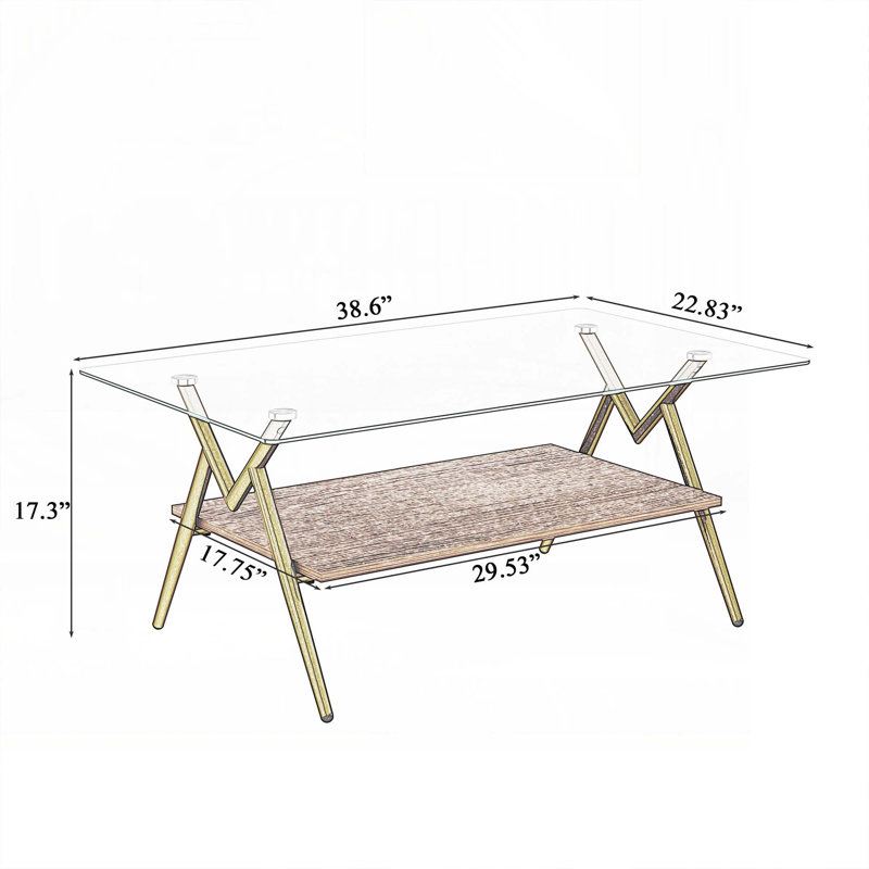 Ensemble de tables basses avec plateau en verre trempé, pieds dorés