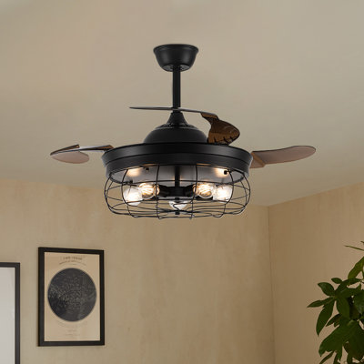Braunstone 3 - Blade Indoor Caged Ceiling Fan with Remote Control and Light Kit Included