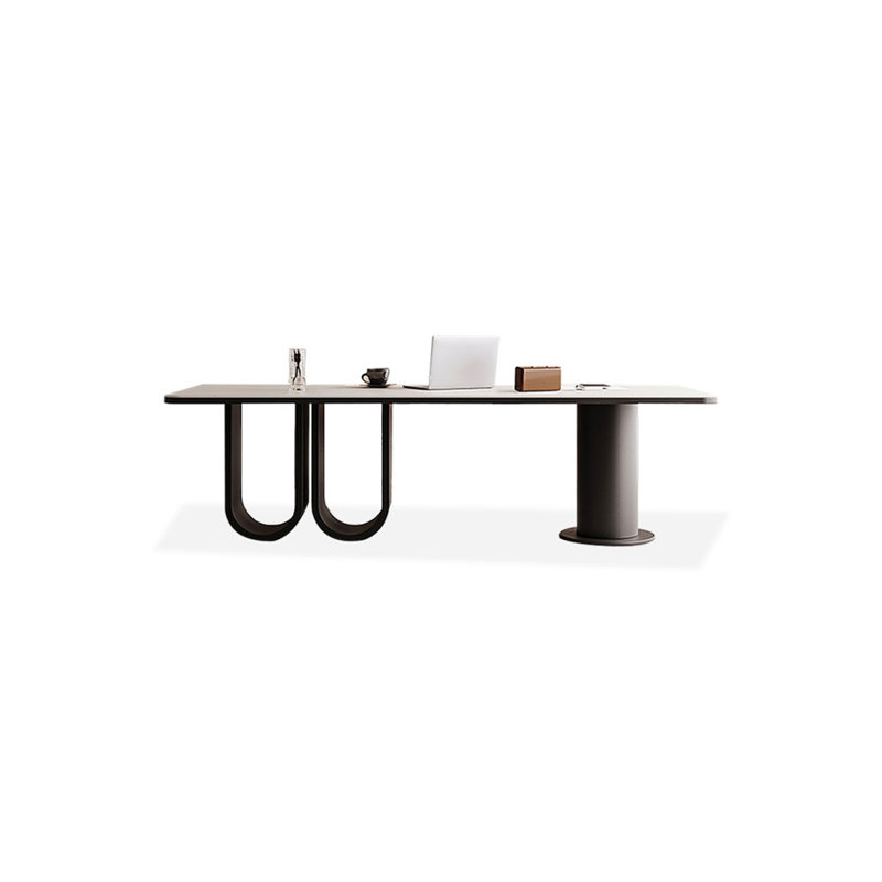 White,Black Rectangular Sintered Stone Solid Wood Writing desk