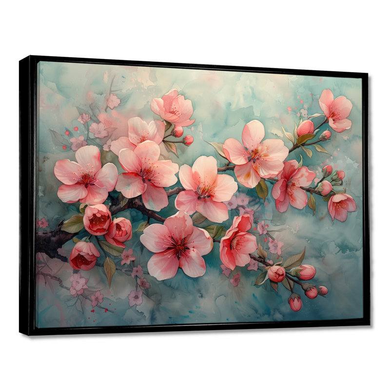 Fleur de cerisier rose rétro - impression d'art mural cerisier en fleurs, H 16 po x l 32 po x P 1 po