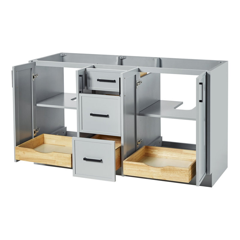 Ariel Kelley 60 Inch Double Sink Base Cabinet In Oak, Gray