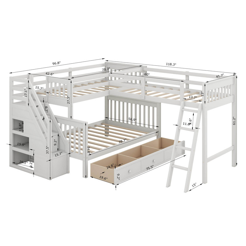 Kids Twin Over Full Bunk Bed, White