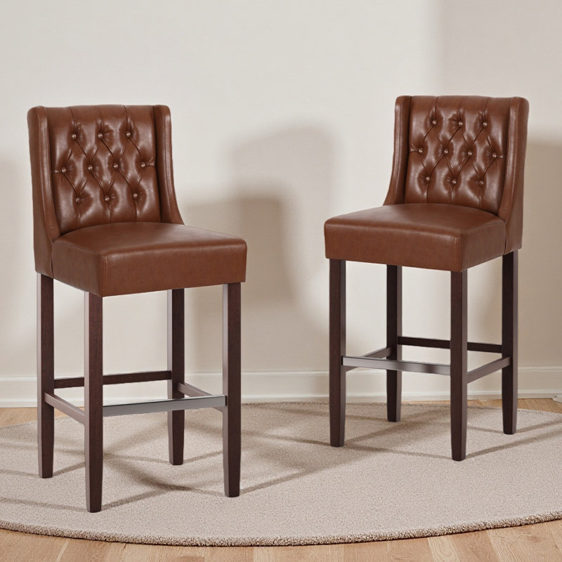 Tabouret de bar d'une hauteur de siège de 30,5 pouces, revêtement en polyuréthane avec dossier et repose-pieds en métal, tabouret de comptoir pour îlot de cuisine