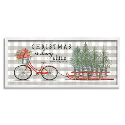 Encourageant Noël donnant une citation, «Bicyclette et traîneau à arbres», estampe numérique encadrée noire, art texturé par Cindy Jacobs