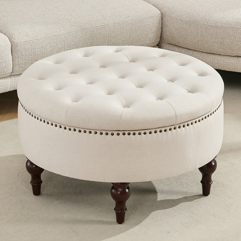 Repose-pieds de rangement rembourré en lin Ellersick, Beige