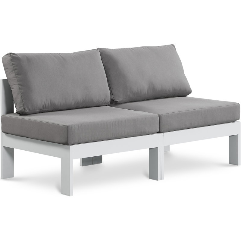 Kylis 60'' Wide Aluminum Loveseat with Cushions, Gray, White