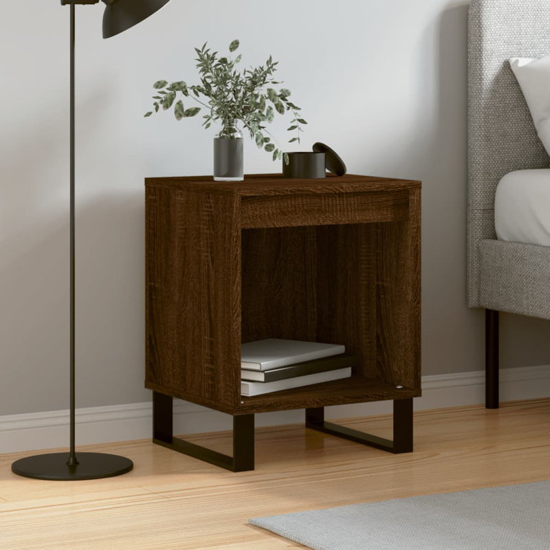 Cromartie Metal Bedside Table, Brown Oak, Set of 2