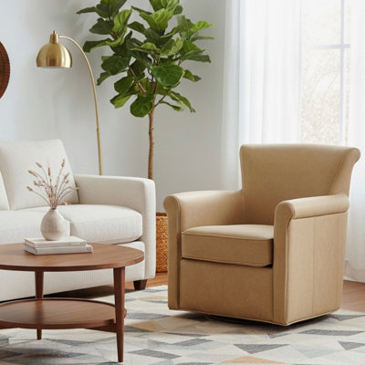 Faux Leather Upholstered Swivel Function Accent Chair  - Honey Brown