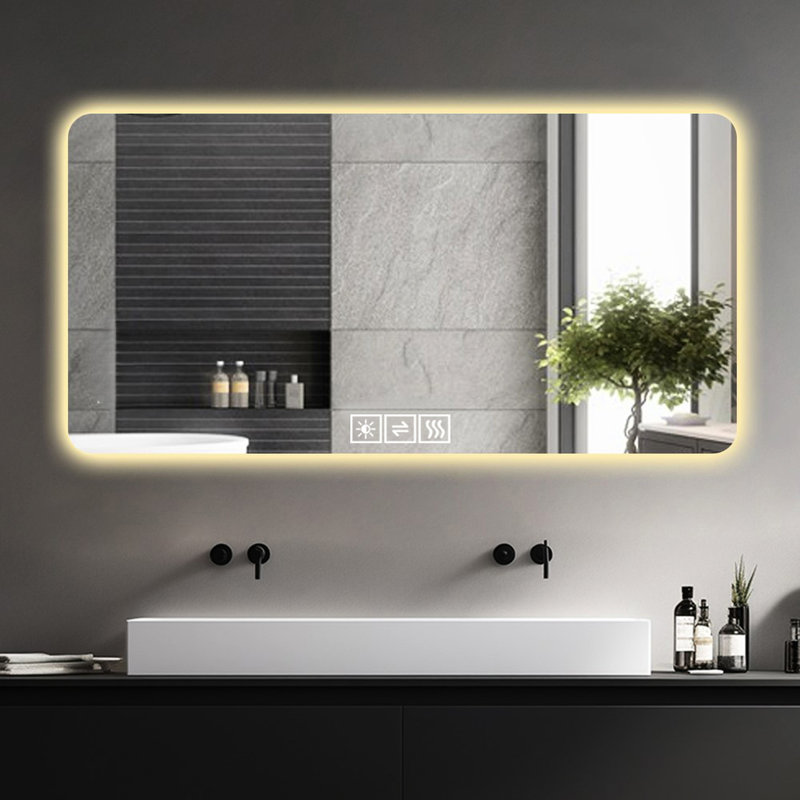 Miroir de salle de bain avec DEL 28 * 60 po, trois couleurs changeantes, résistant à la corrosion, ombre douce, fonction de désembuage