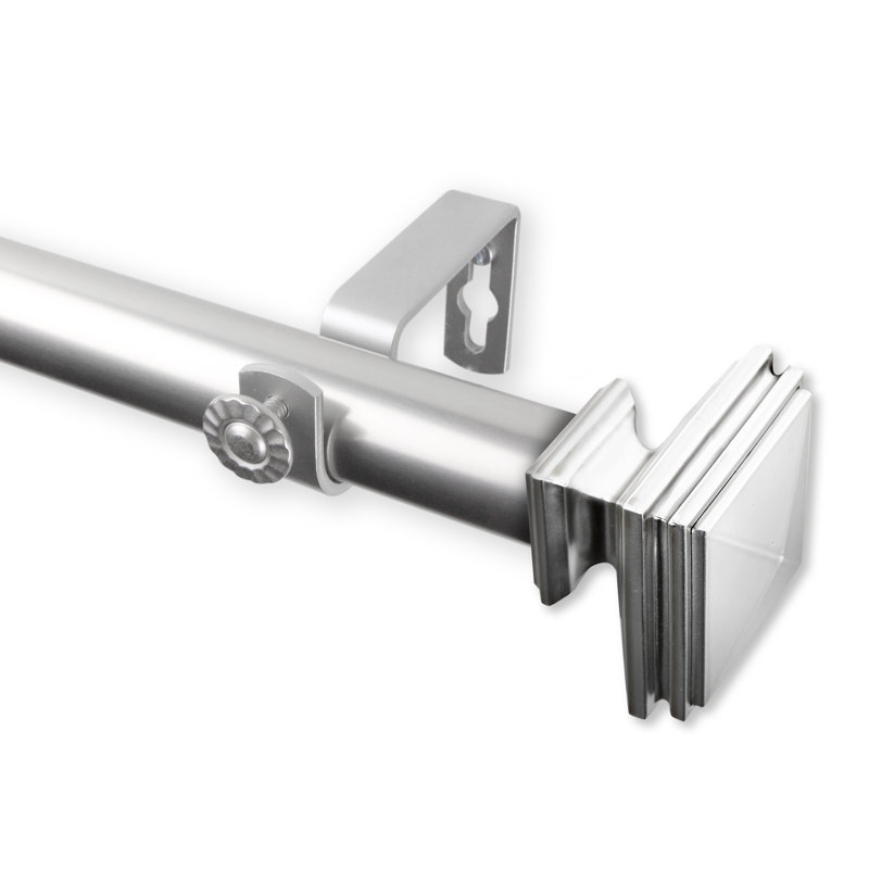 Bedpost Steel 1'' Single Curtain Rod, Satin Nickel, 48" – 84"