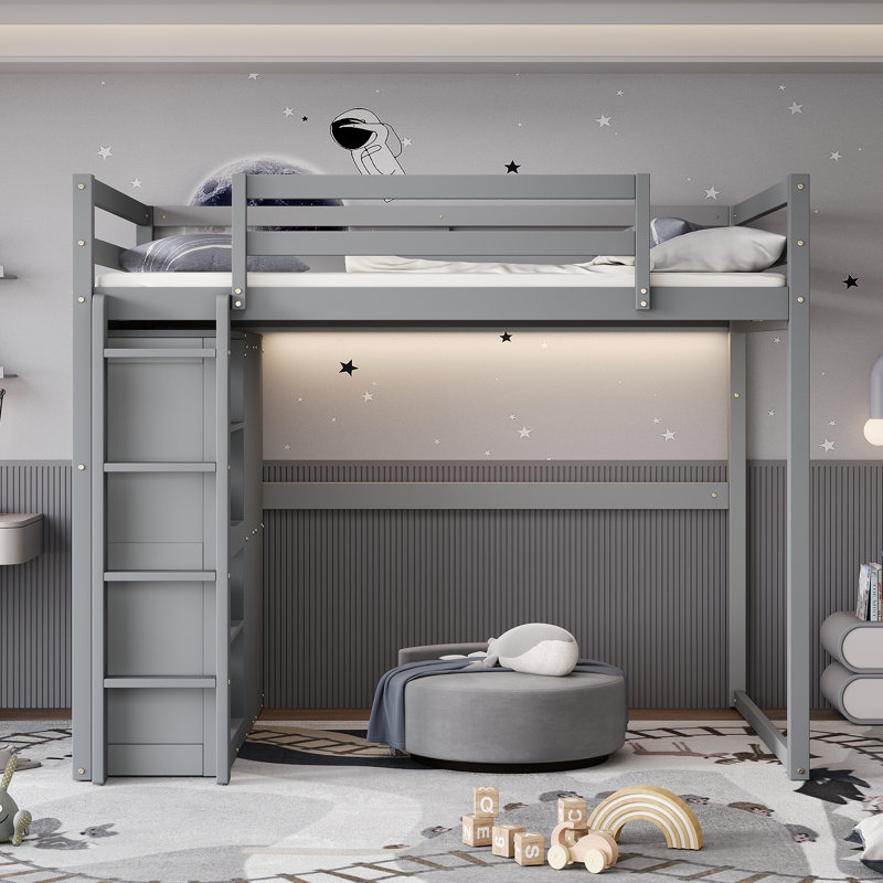 Full Loft Bed With Storage, Gray