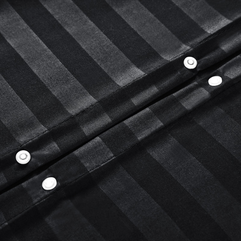 Microfiber Striped Duvet Cover Set with Matching Pillowcases and Stripe Fitted Sheet, Black