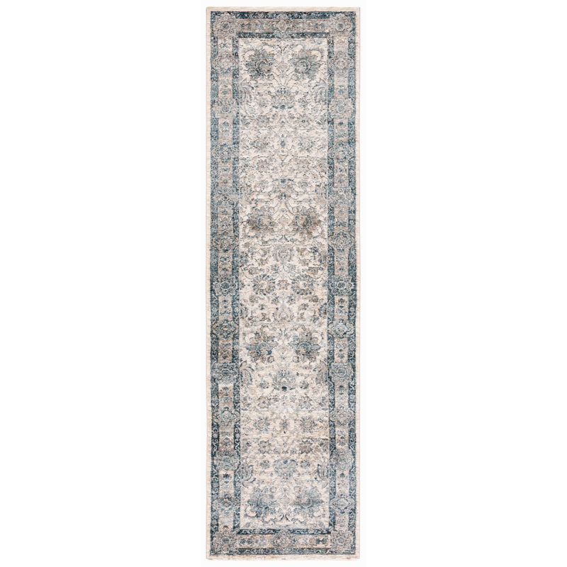 Tapis ivoire / bleu Valencia 570, Tapis de couloir 2 pi x 8 pi