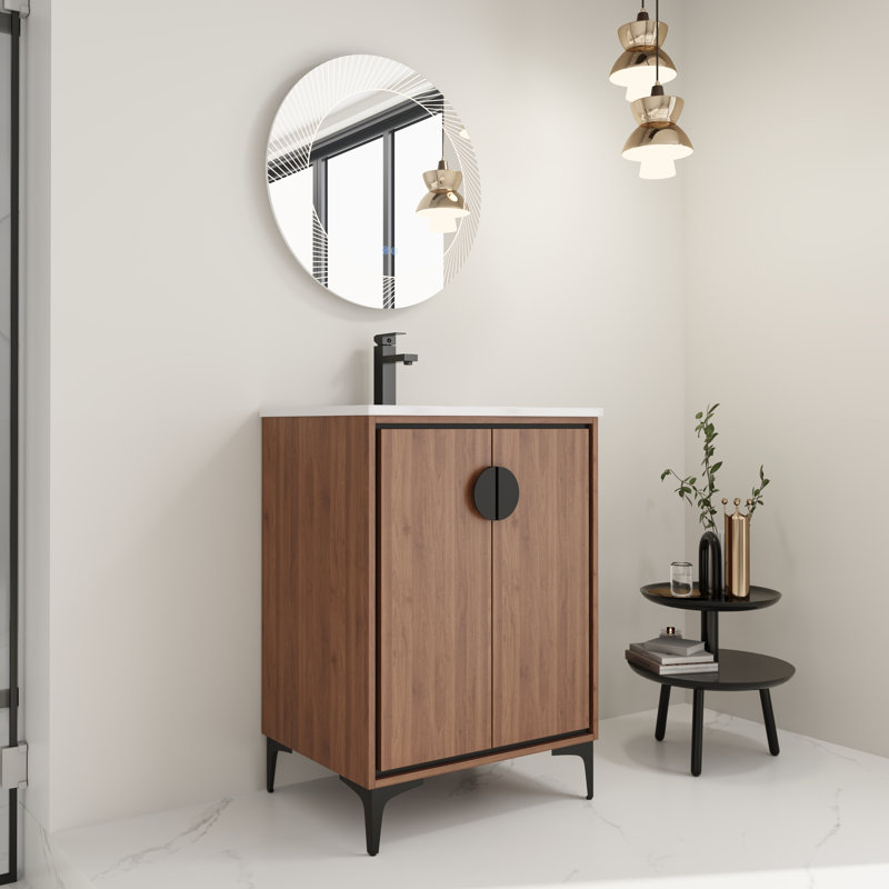 Meuble-lavabo simple 24 po - autoportant avec portes à fermeture en douceur