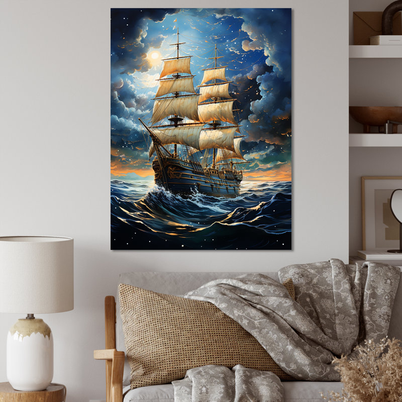 Pirate Boat Silent Nightfall - Nautical & Beach Canvas Wall Art, H 20 po x l 12 po x P 1 po, Toile tendue