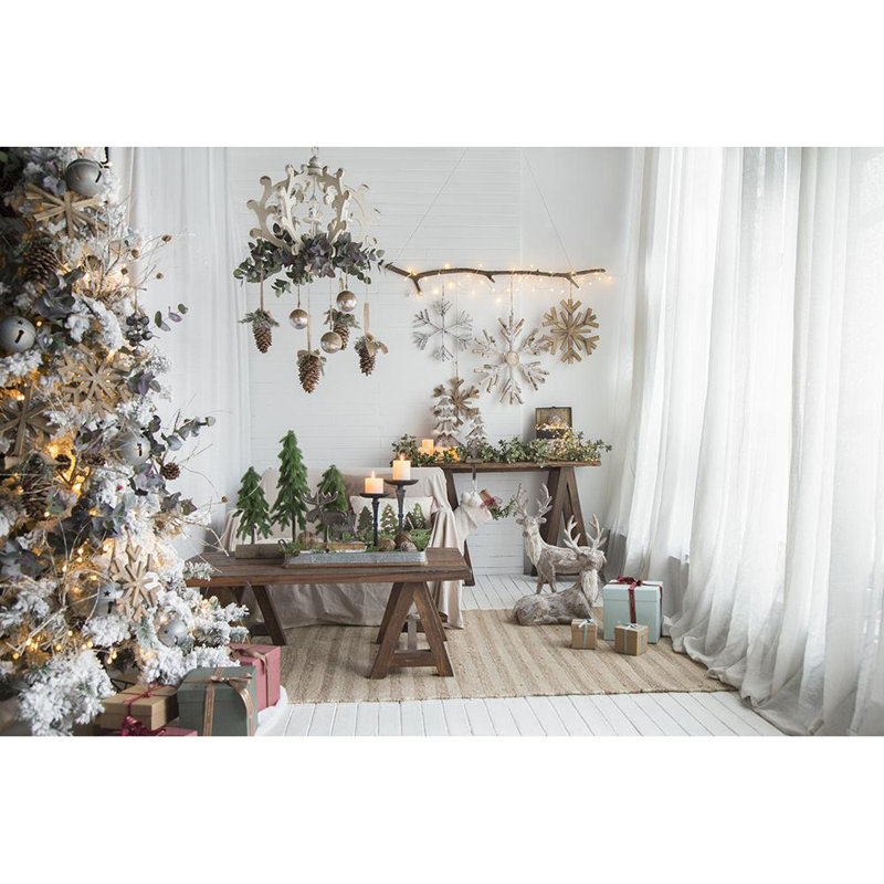 Ensemble de 2 ornements en forme de flocon de neige en bois de sapin de 17,7 pouces avec 2 grands arbres de Noël suspendus