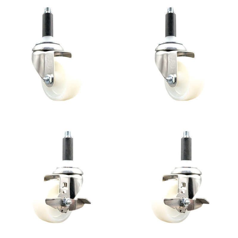 Nylon Swivel Expanding Stem Caster Set with 2 Lock Brake