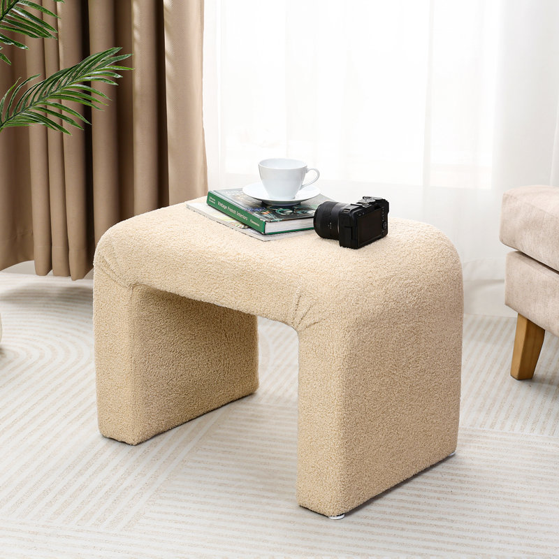 24 Inches Upholstered Waterfall Ottoman Footstool, Camel Teddy