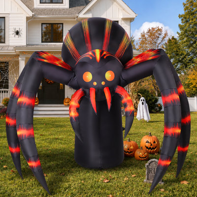  Araignée gonflable illuminée d'Halloween de 7 pi avec pattes rayées orange