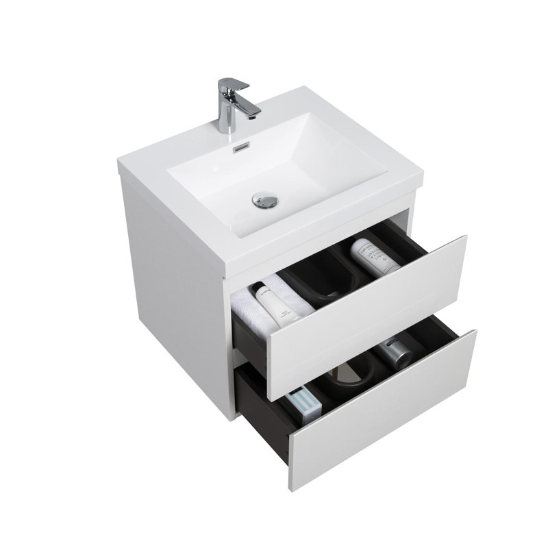 Meuble-lavabo pour la salle de bain à fixation murale, Blanc lustré