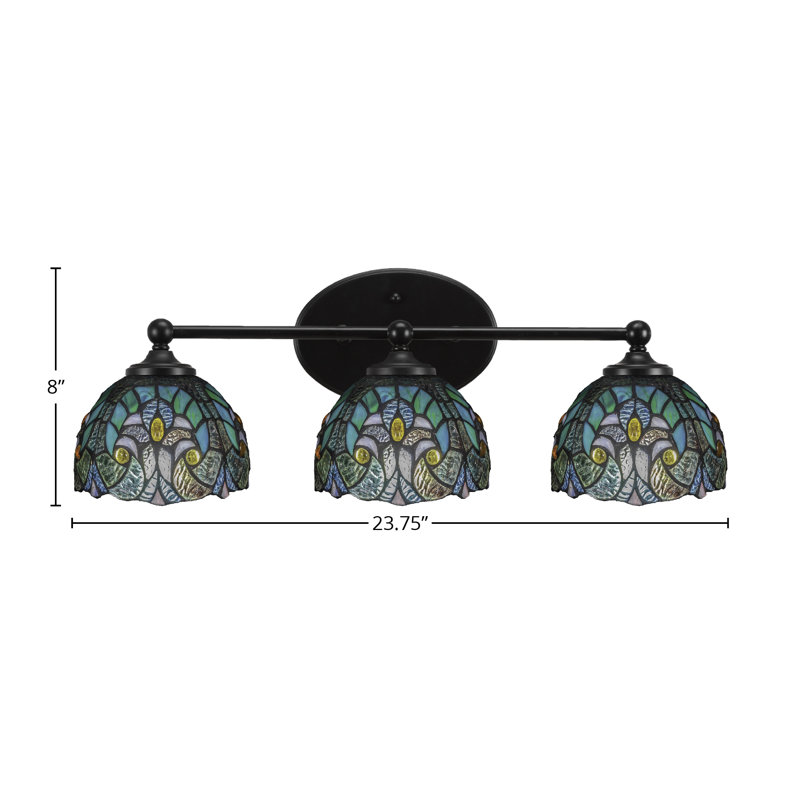 Barre d'éclairage de salle de bain Carisa au fini noir mat avec verre d'art cyprès turquoise de 7 po, 3
