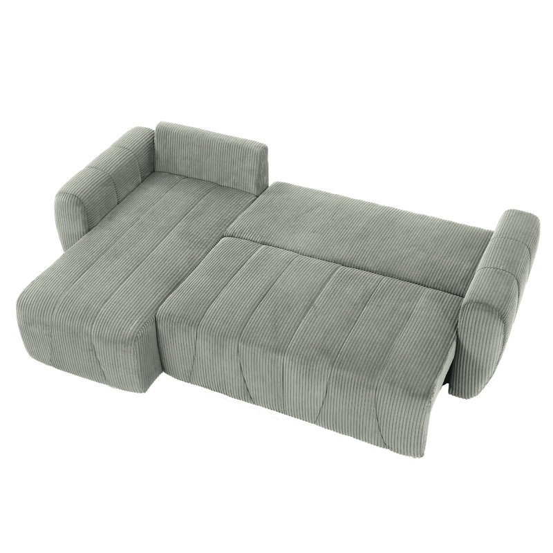 Hokku Designs 105" L-Shaped Convertible Sofa Couch, Adjustable Backrest Sleeper Sofa Bed, Gray Corduroy