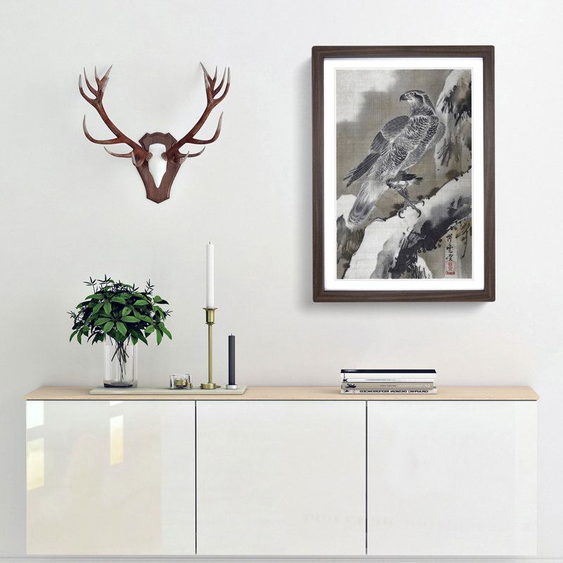 Eagle Holding a Small Bird by Kawanabe Kyosai - Picture Frame Painting Print, Walnut Framed, 48cm H x 36cm W x 2cm D