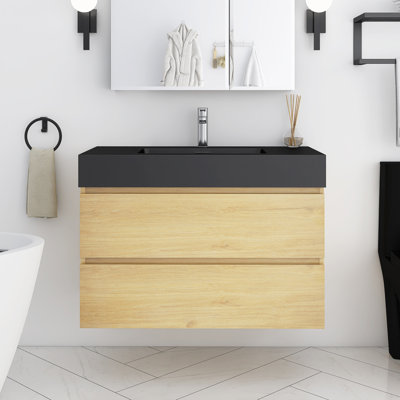 Meuble-lavabo mural simple 36 po avec lavabo en résine noire intégré