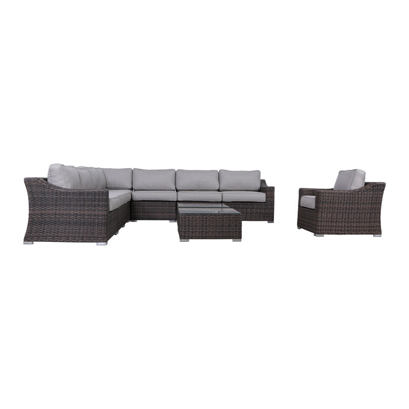 Saffi Wicker Fully Assembled 7 - Person Seating Group with Cushions, Brown