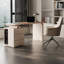 Bureau rectangulaire à 3 tiroirs en bois manufacturé brun noisette + blanc crème-108516518-108516516