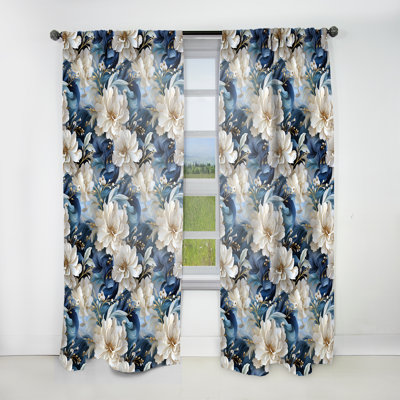 Ethereal Blue And White Damask Dreams I - Bohemian Curtain - Velvet Room Darkening - 1 Panel