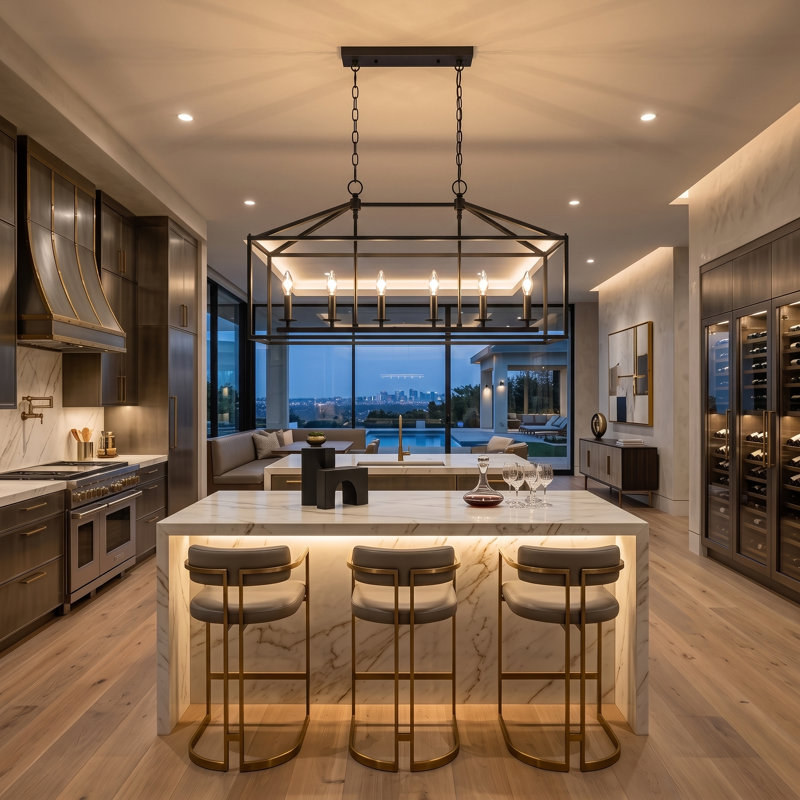 Lustre 6 lumières pour îlot de cuisine, luminaire suspendu de style campagnard avec chaîne réglable, finition en fer noir