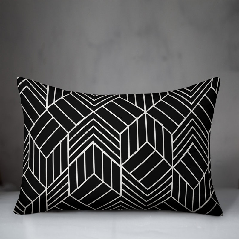Geometric Outdoor Reversible Throw Pillow, Black, 14" H x 20" W