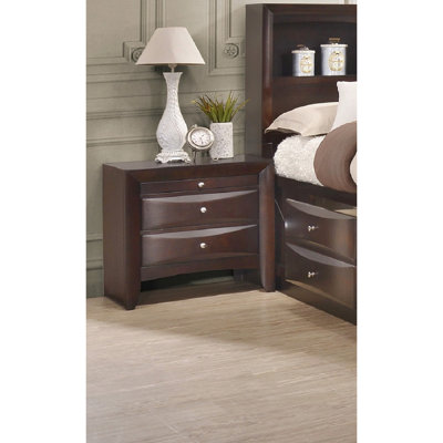 Table de chevet 2 tiroirs en bois massif - Finition brune