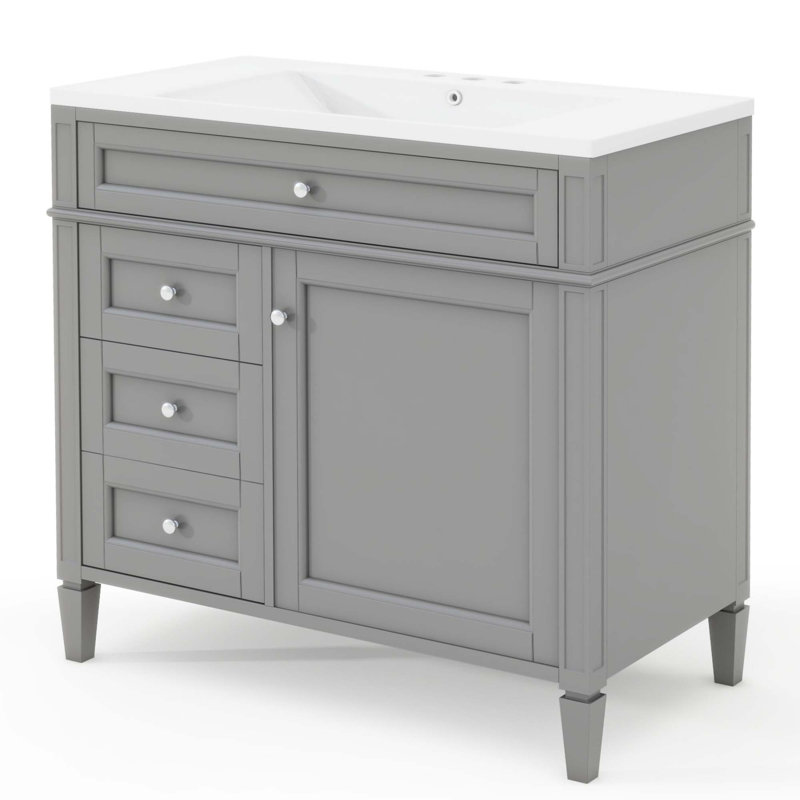 Meuble-lavabo moderne avec lavabo supérieur, 2 tiroirs et un tiroir basculant, Gris