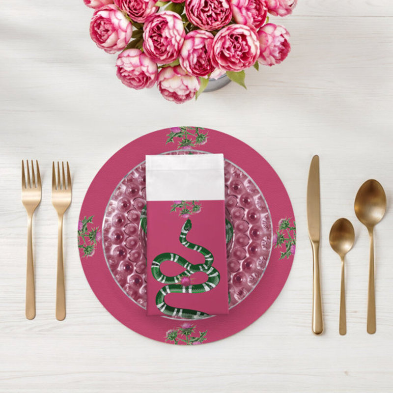 Serviettes de table en satin de coton Thistle and Snake, Rose