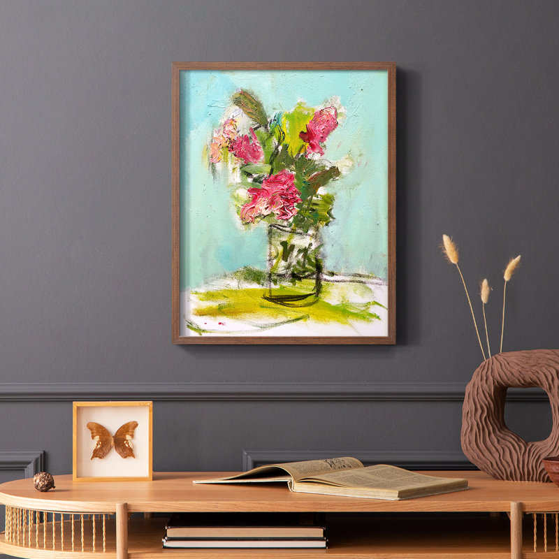 Turquoise Lilly, reproduction encadrée - bois massif, Brun, H 20 po x l 16 po
