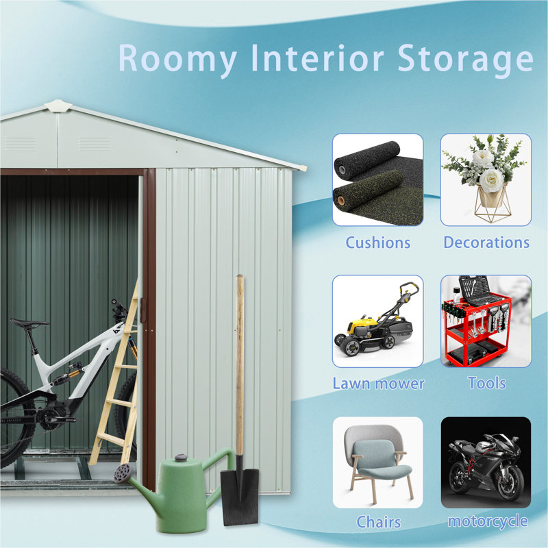 6 x 5ft White Metal Storage Shed with Sliding Doors