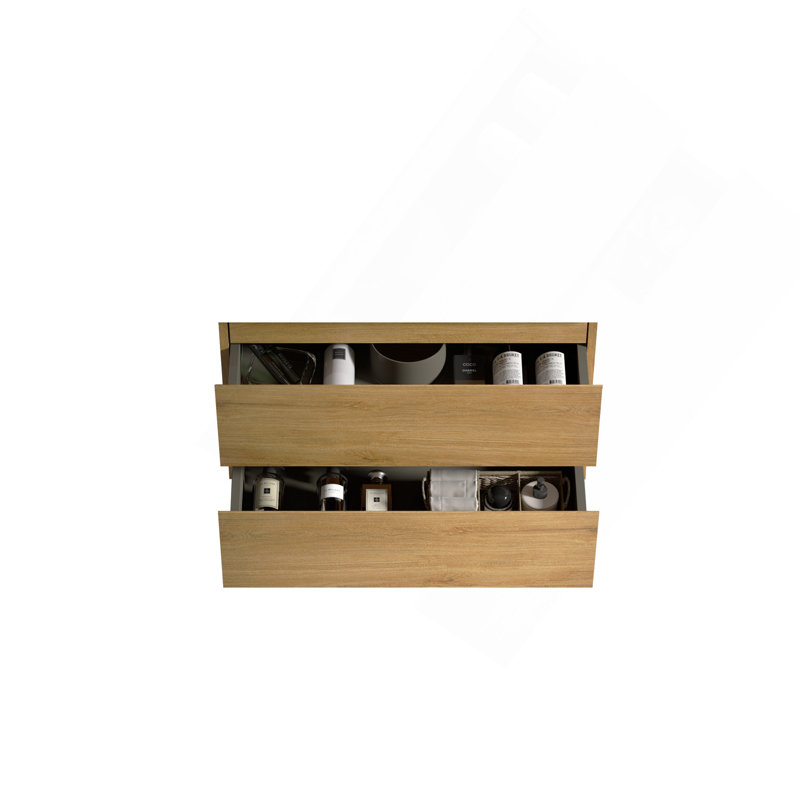 Ensemble de meuble-lavabo 30 pièces en chêne brut + chêne brut avec double tiroir souple et meuble-lavabo mural flottant pour salle de bain moderne