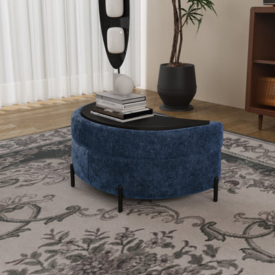 Upholstered Half Crescent Moon Storage Ottoman With Tray