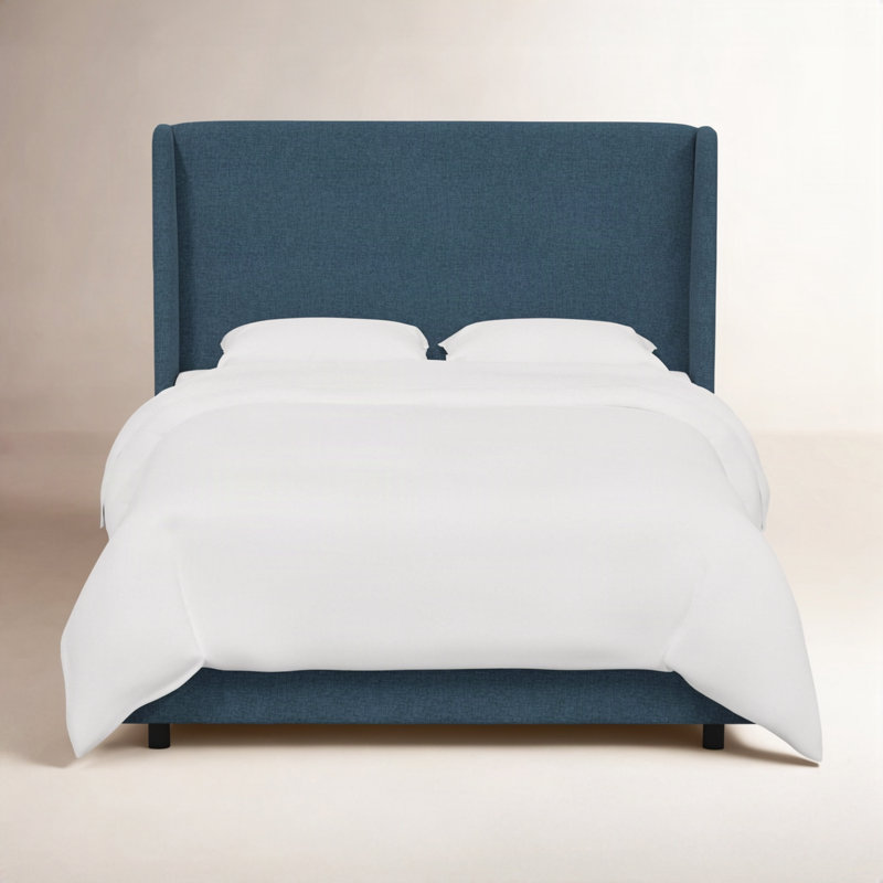 Lit tapissier Tilly, Très grand, Lin texturé bleu marine Zuma