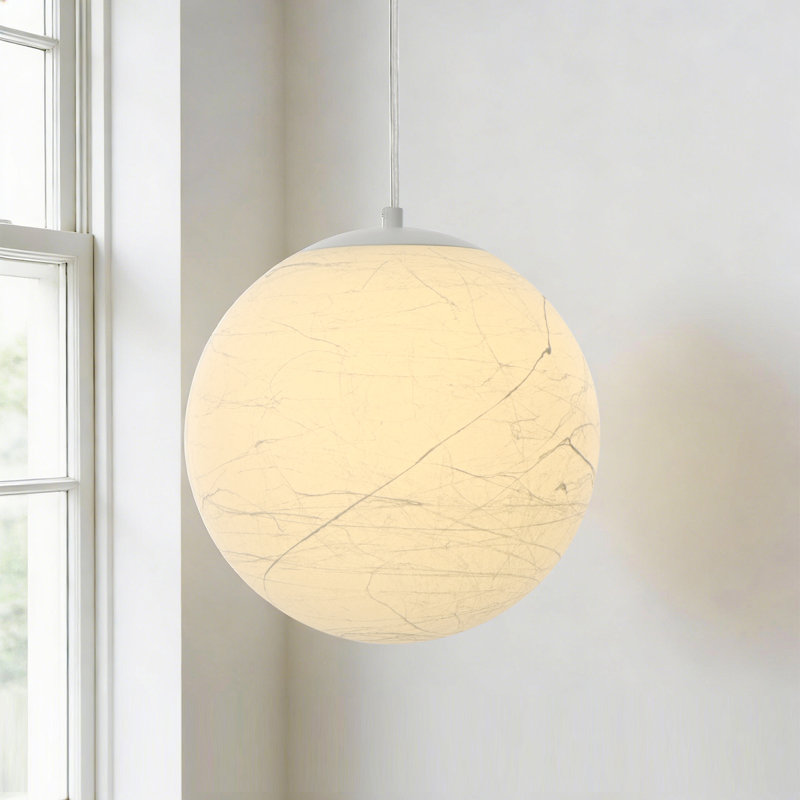 11.8 Inch 1-Light Moon Pendant Light In White Decor With Natural Silk, 87.6'' H x 11.8'' W x 11.8'' D