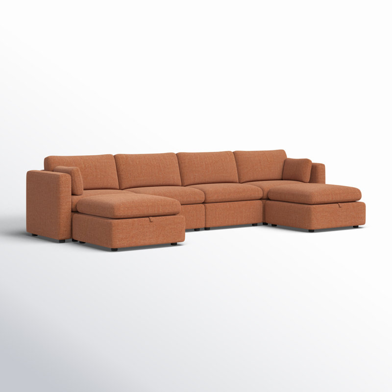 Canapé modulaire rembourré 146,5 po Winfree, Mélange de lin orange