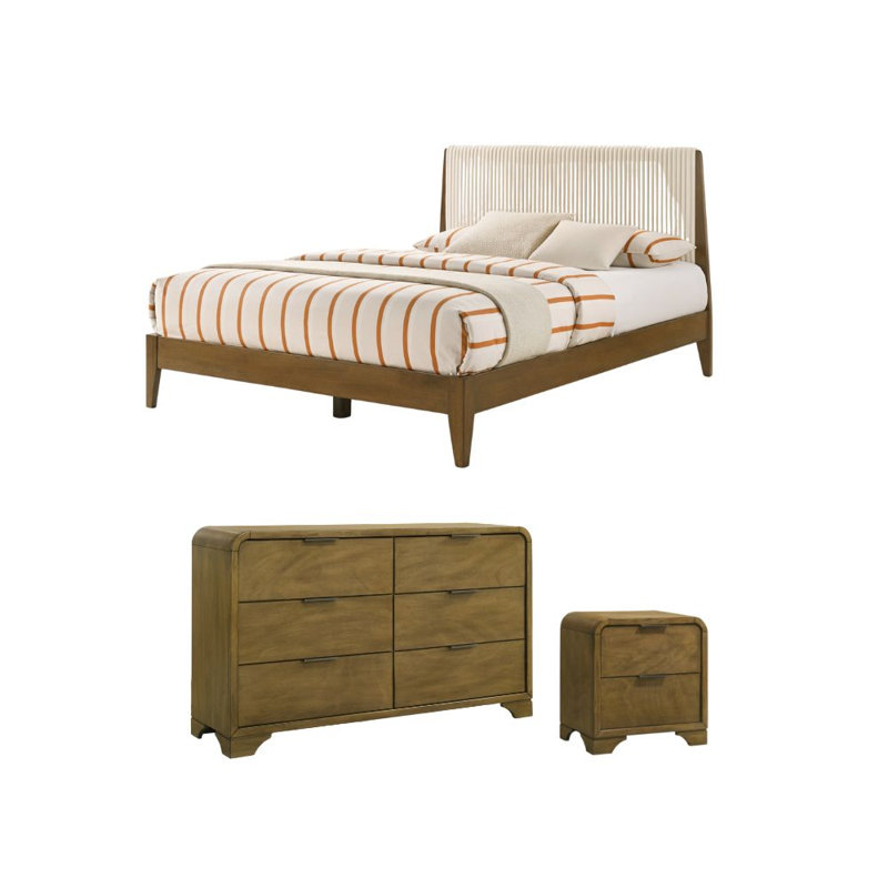 Ensemble de chambre à coucher 3 pièces Asher, Walnut/Antique Oak, 3 Pcs: Bed, Chest, Dresser